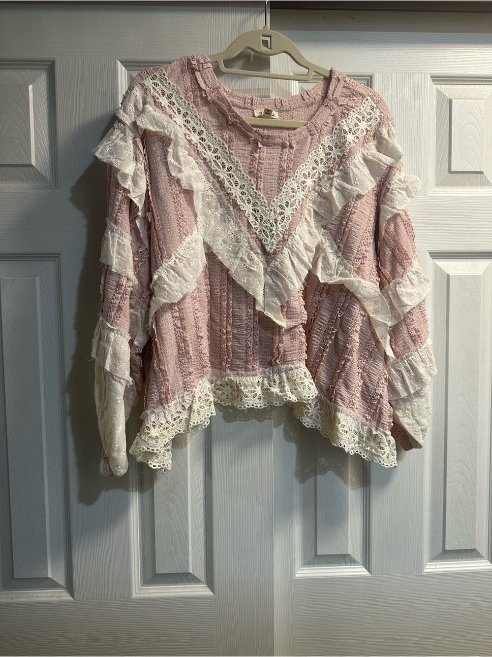 POL Blush Pink Lace Ruffle Pullover Sweatshirt